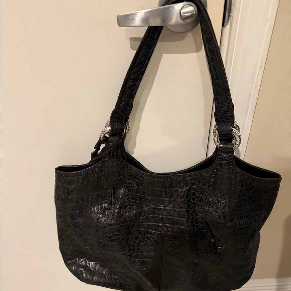 Brighton Elegant Black Crocodile-Embossed Tote Bag